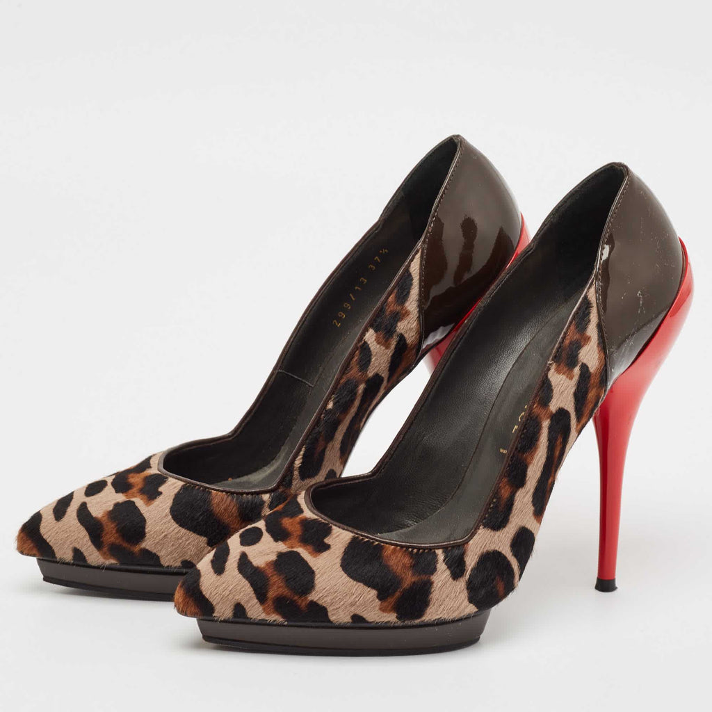 Versace Multicolor Calf Hair And Patent Leather Platform Pumps