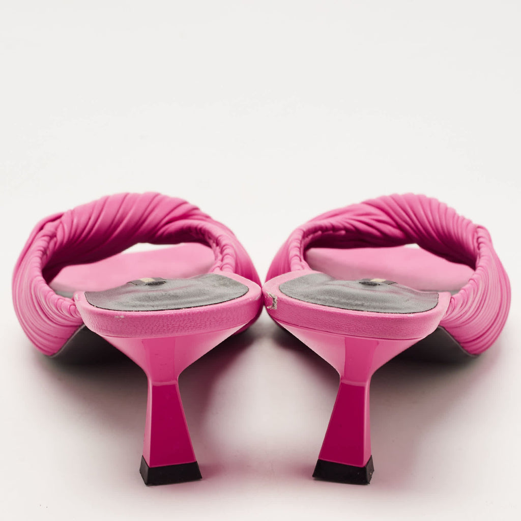 Versace Pink Pleated Leather Plisse Slide Sandals