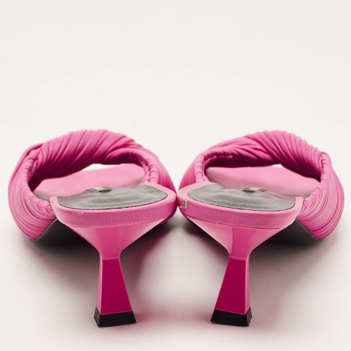 Versace Pink Pleated Leather Plisse Slide Sandals