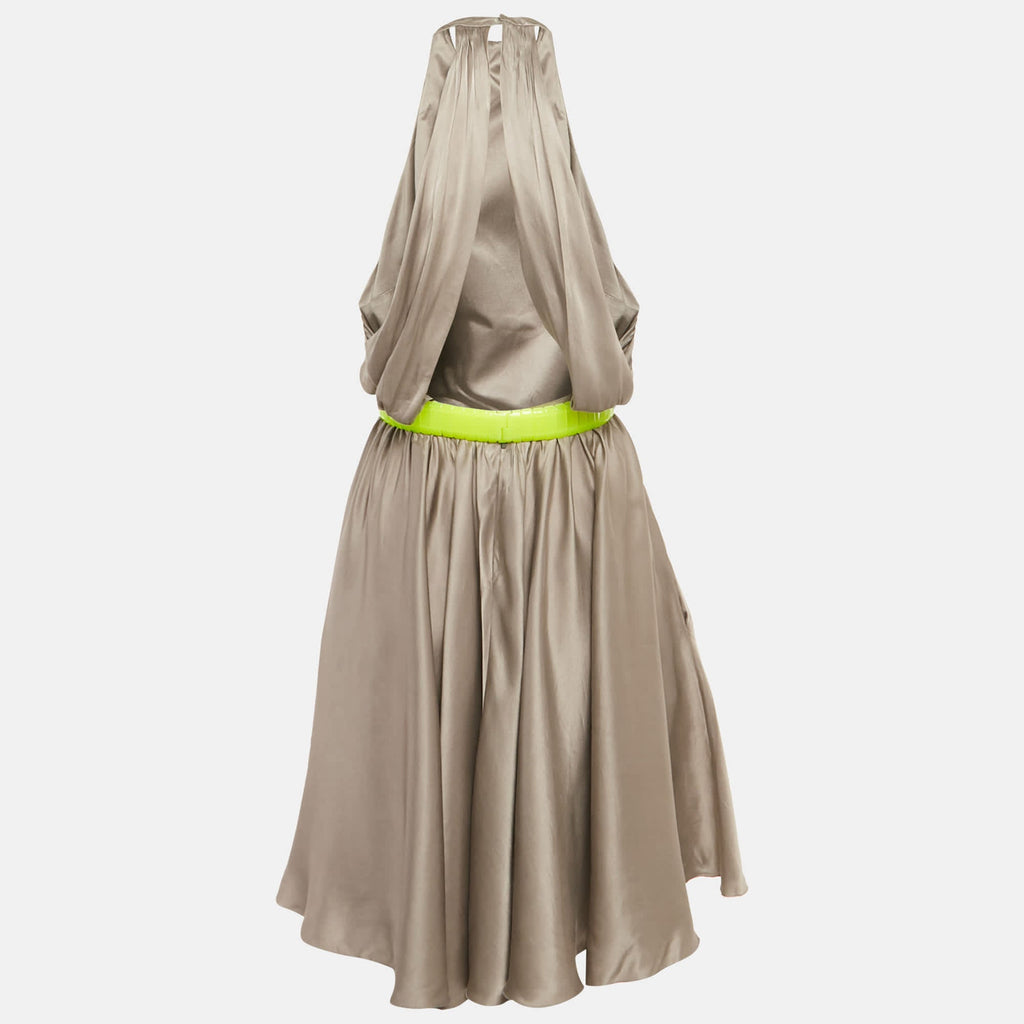 Versace Grey Silk Belted Halter Neck Mini Dress