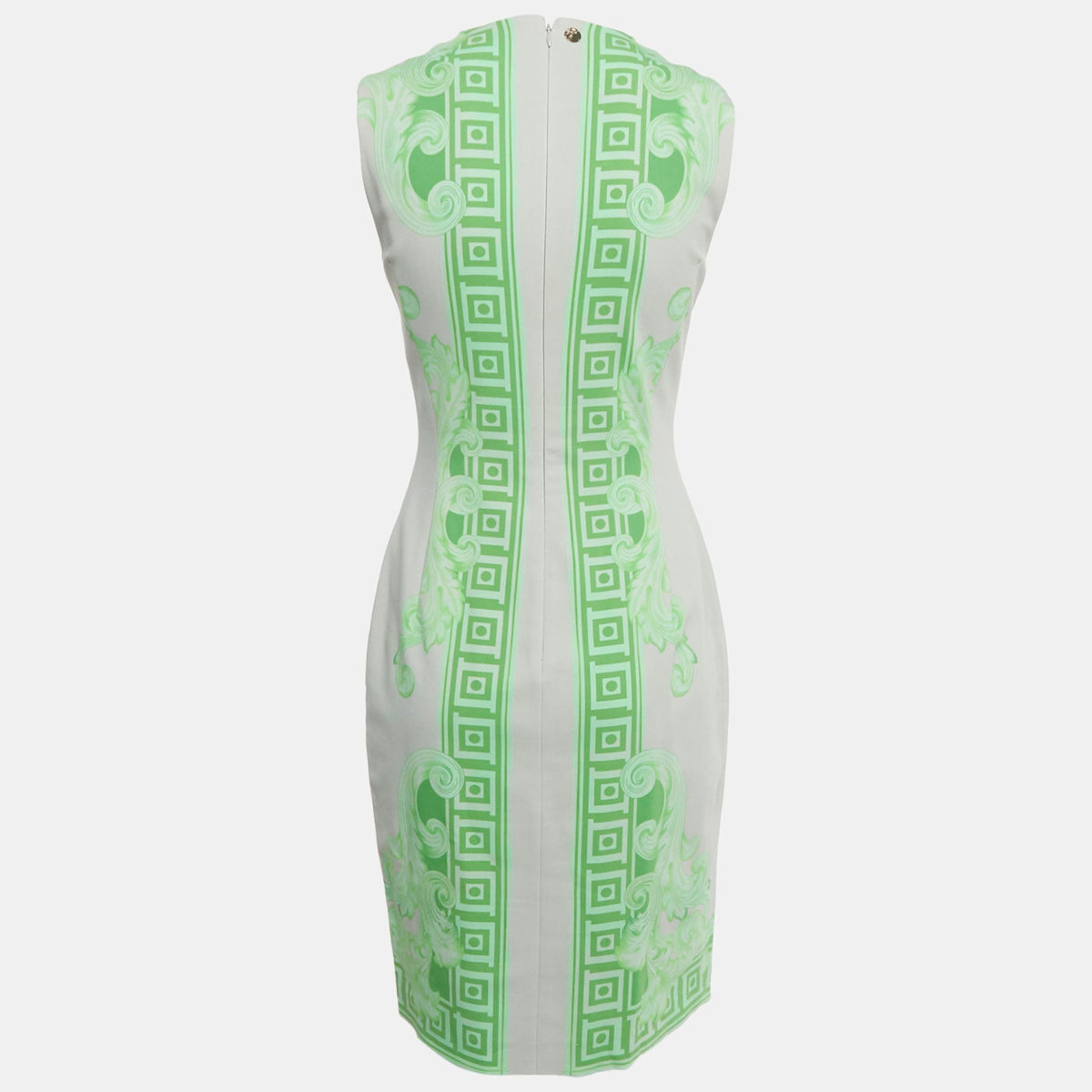 Versace Collection Grey /green Printed Cotton & Crepe Sheath Dress