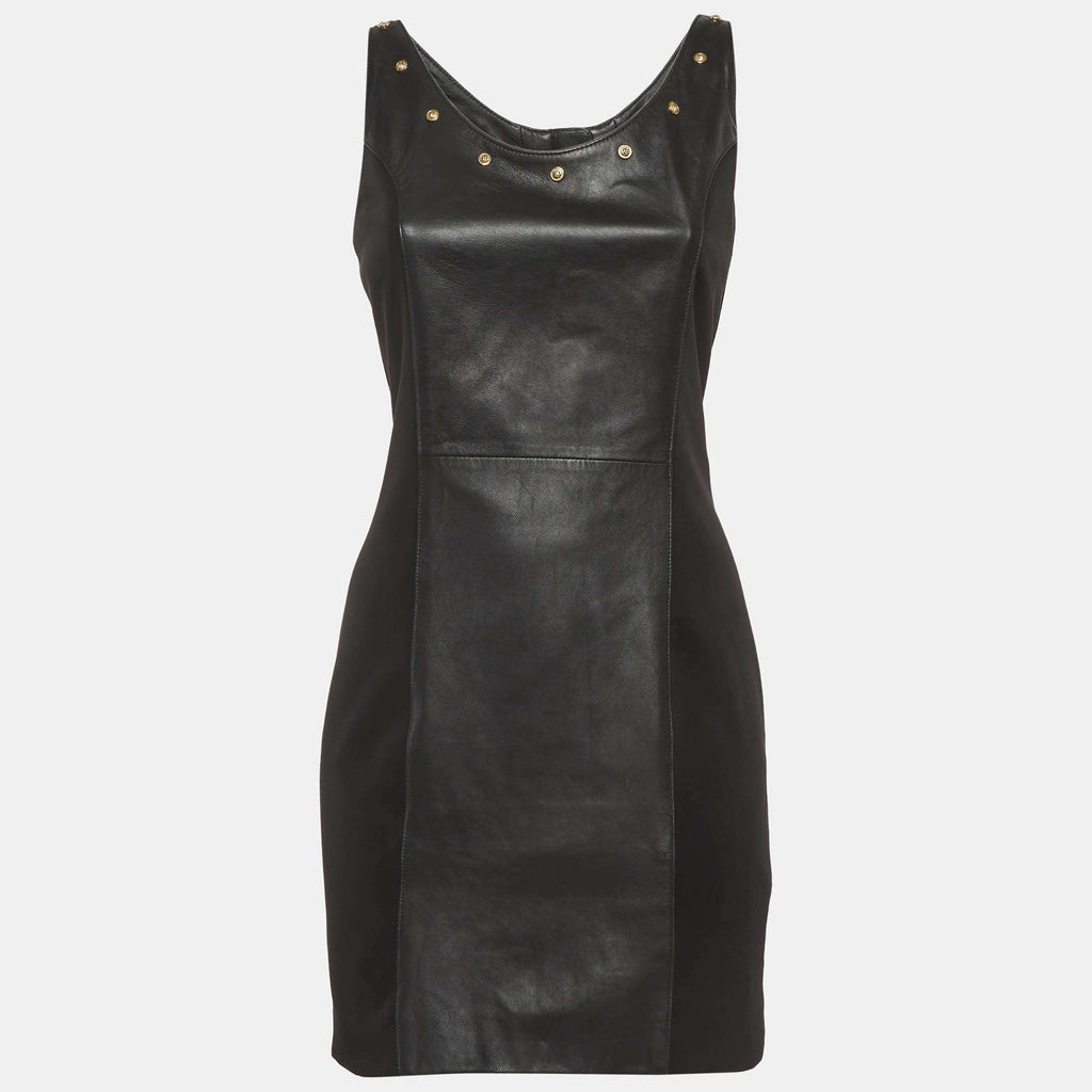 Versus Versace Black Leather And Neoprene Mini Dress
