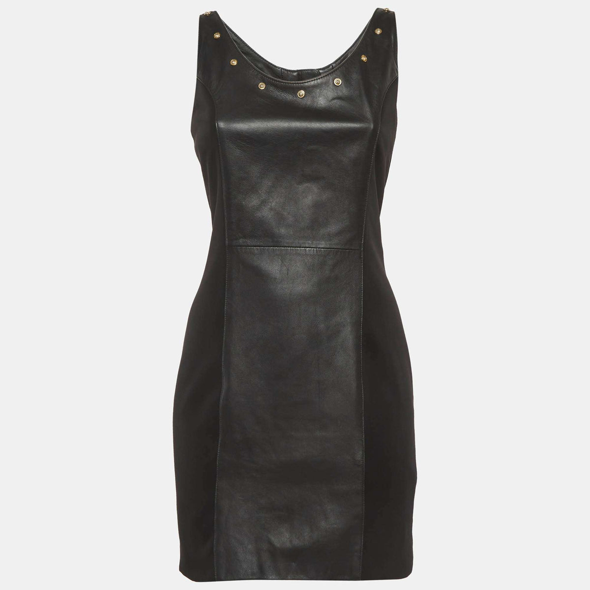 Versus Versace Black Leather And Neoprene Mini Dress