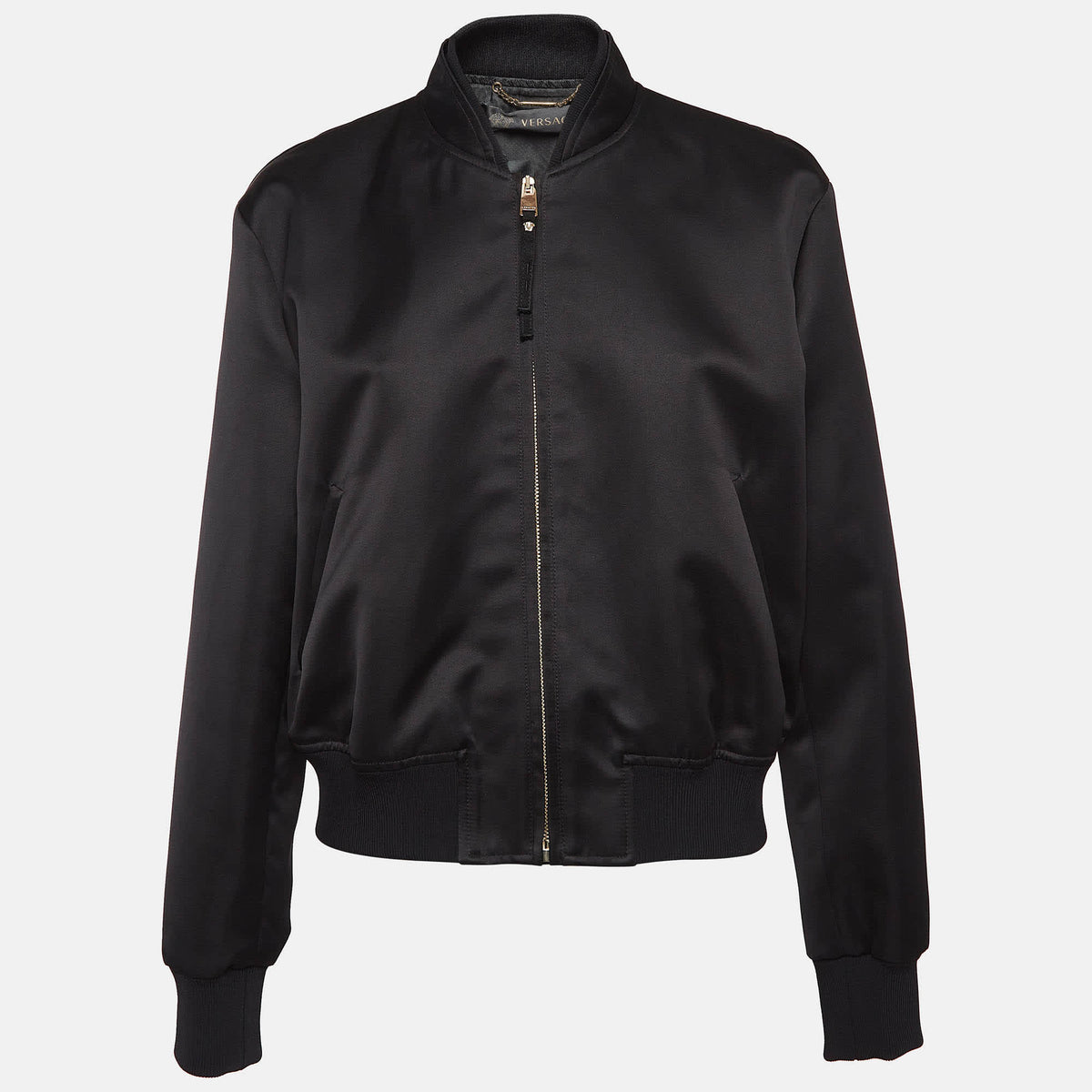 Versace Black Medusa Embroidered Satin Bomber Jacket