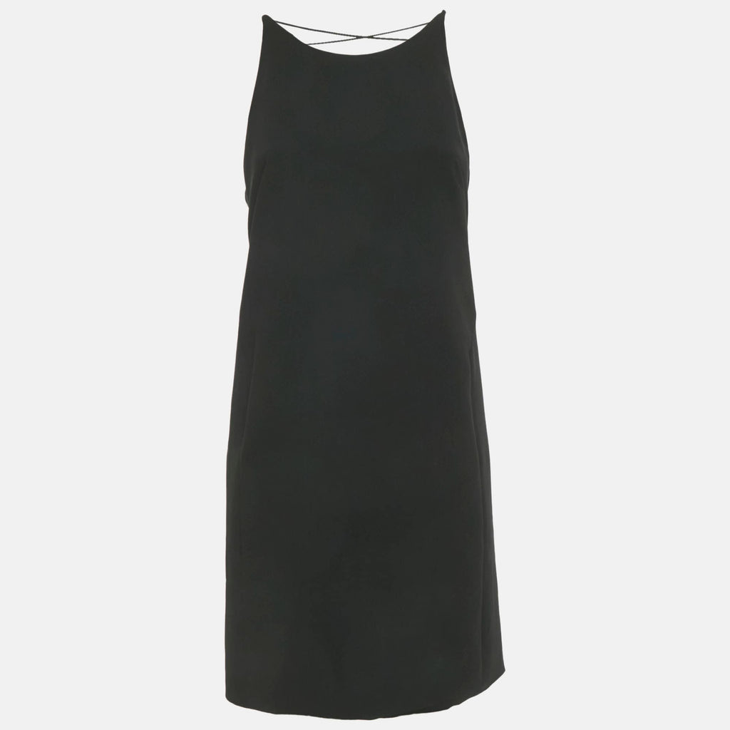 Versace Black Crepe Crisscross Detail Mini Dress