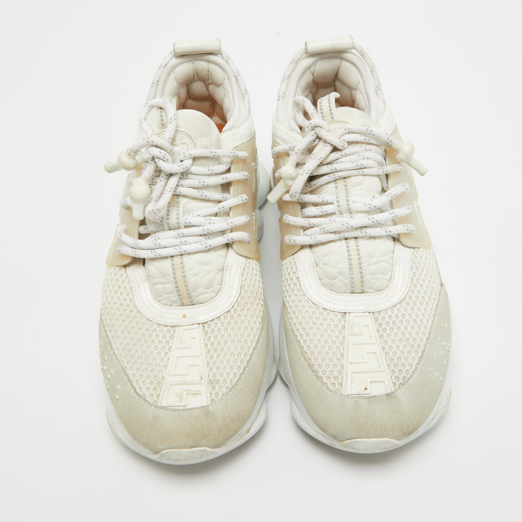 Versace White Suede And Pvc Chain Reaction Sneakers
