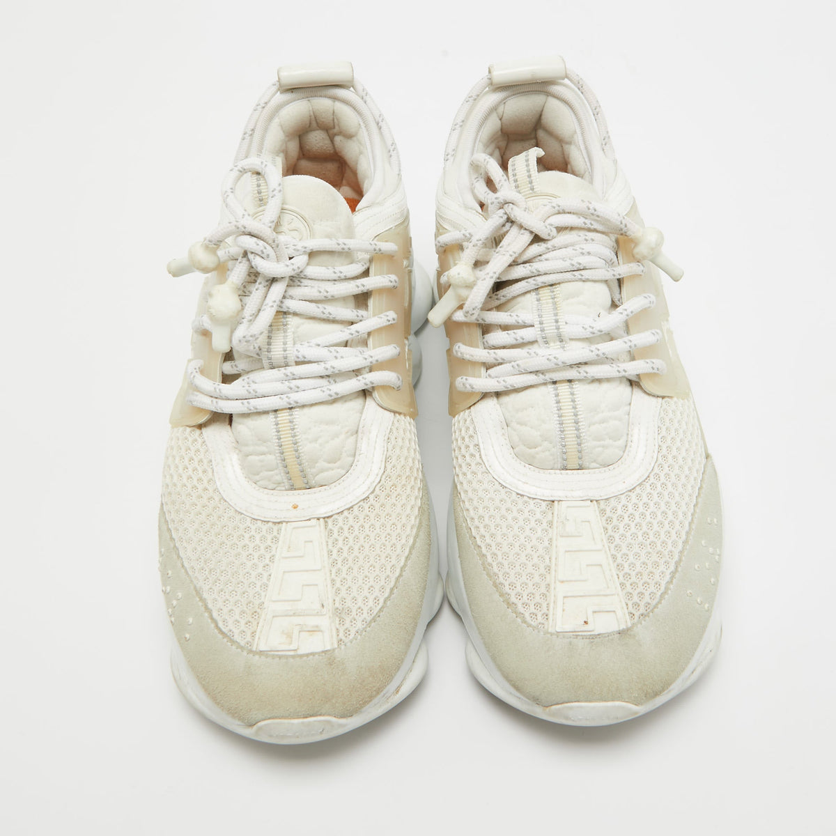 Versace White Suede And Pvc Chain Reaction Sneakers