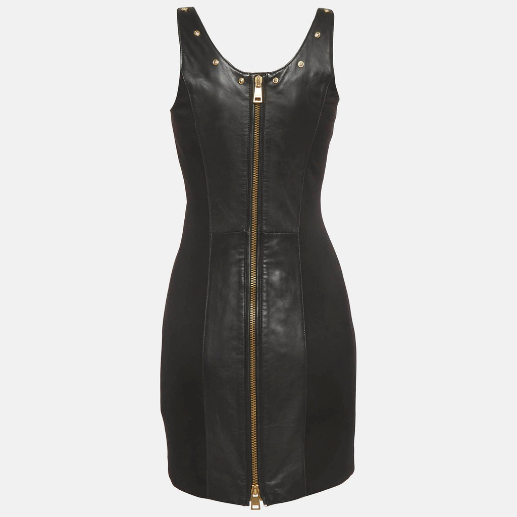 Versus Versace Black Leather And Neoprene Mini Dress