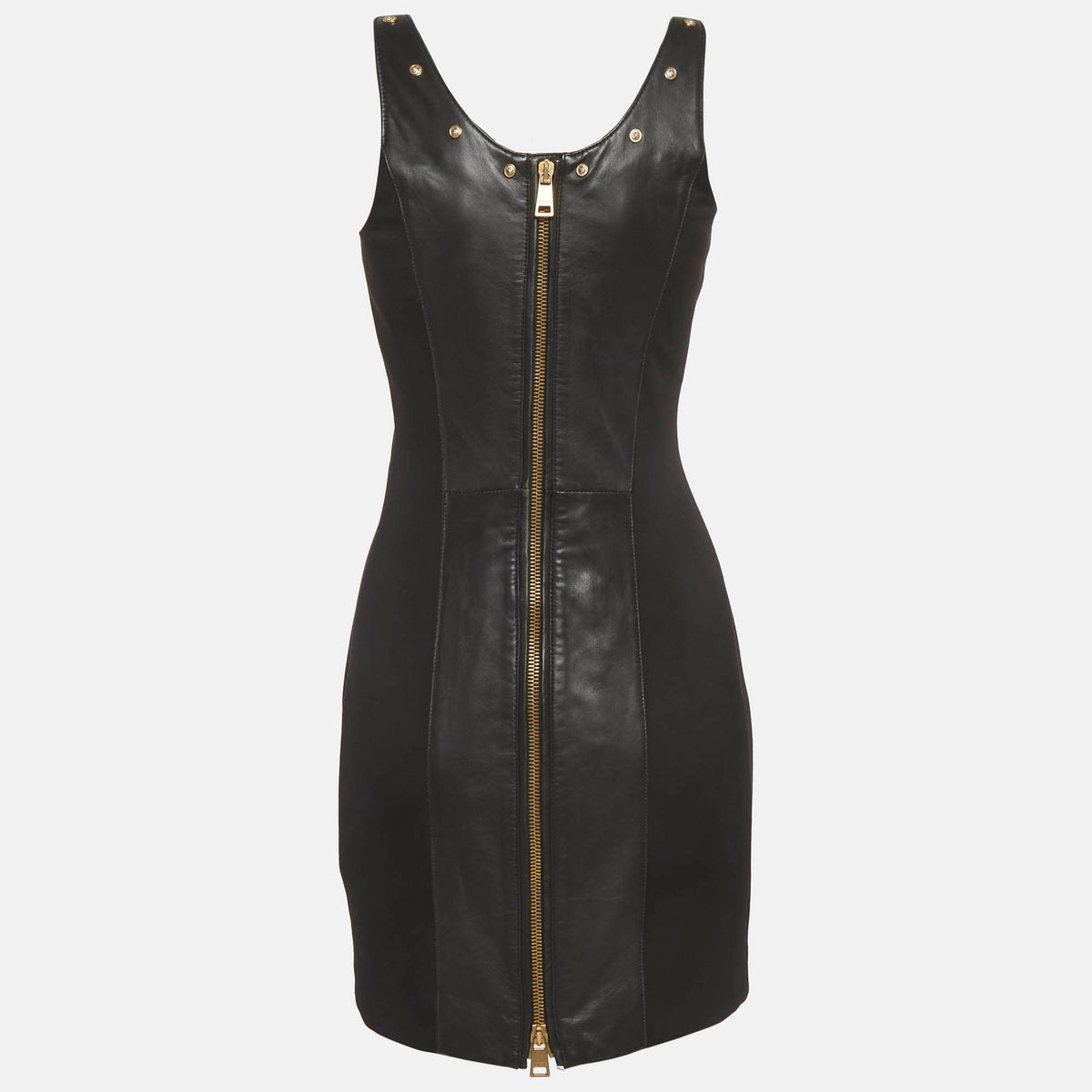 Versus Versace Black Leather And Neoprene Mini Dress