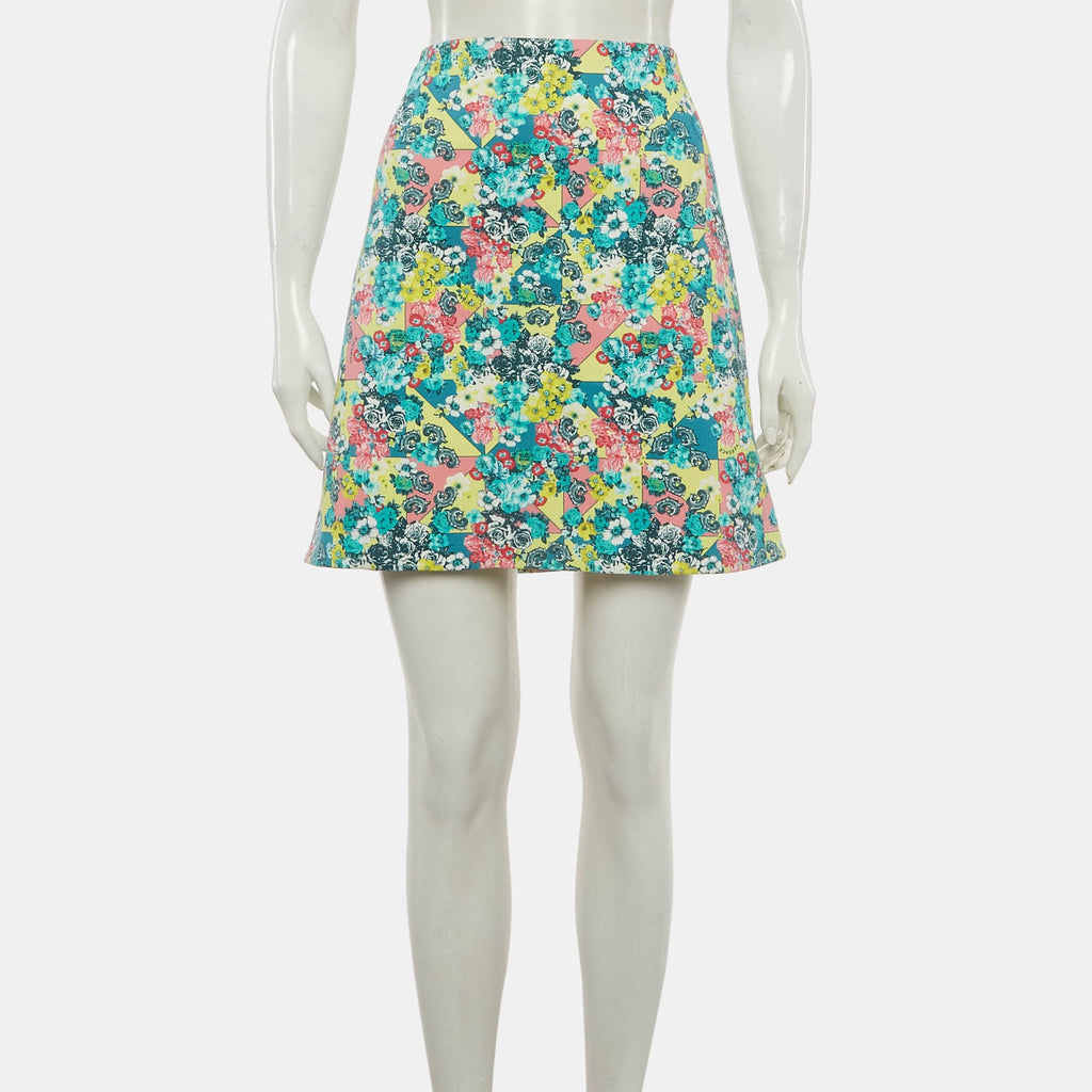 Versace Blue/yellow Printed Cotton Mini Skirt