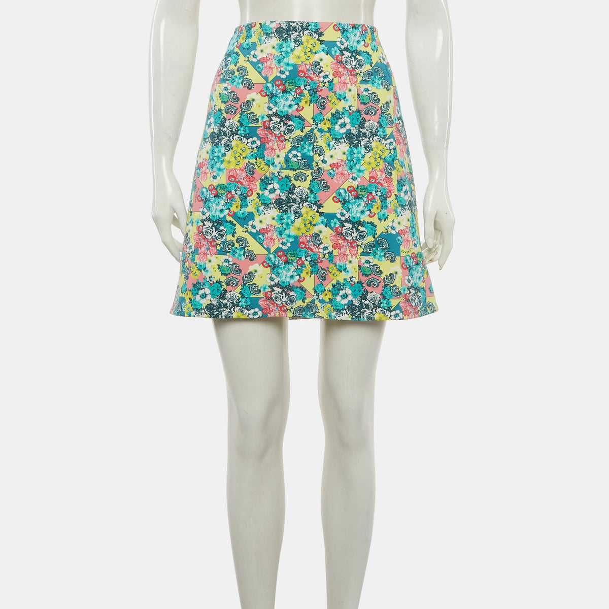 Versace Blue/yellow Printed Cotton Mini Skirt