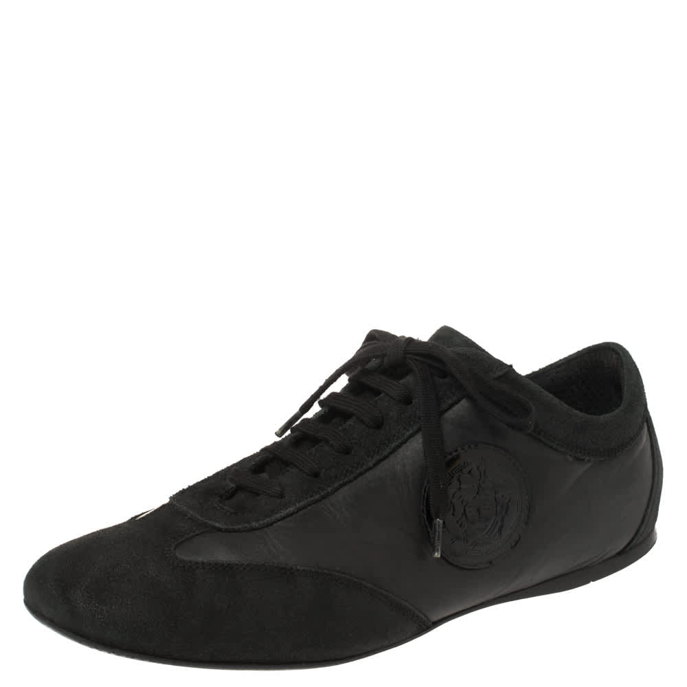 Versace Black Suede And Soft Leather Medusa Lace Up Sneakers