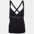 Versace Black Jersey Crystal Greca Embellished Tank Top