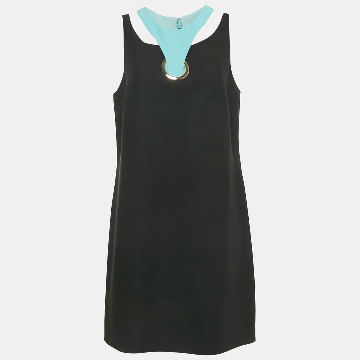Versace Black Silk Cut Out Neck Paneled Mini Dress