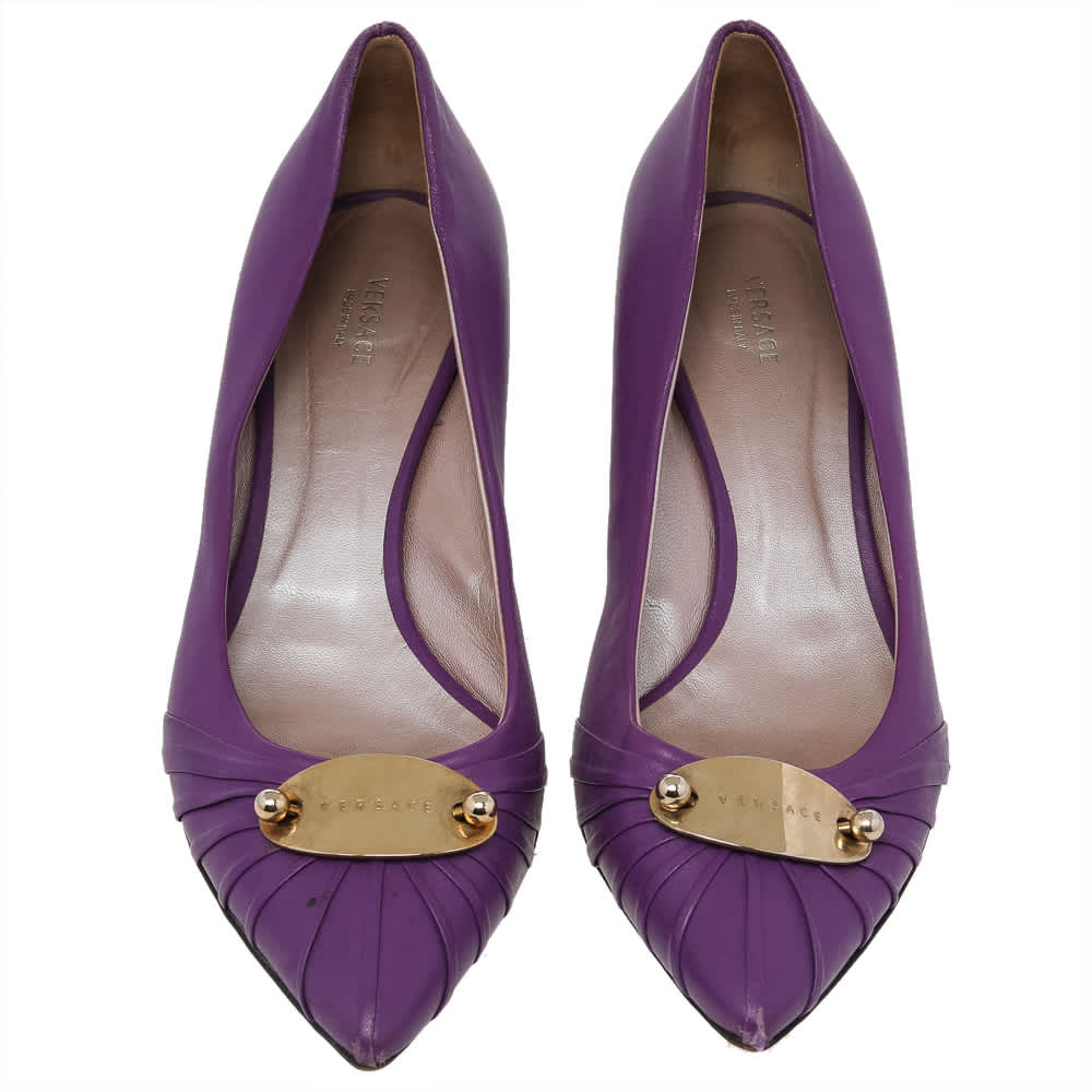 Versace Purple Leather Pointed Toe Pumps