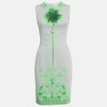 Versace Collection Grey /green Printed Cotton & Crepe Sheath Dress