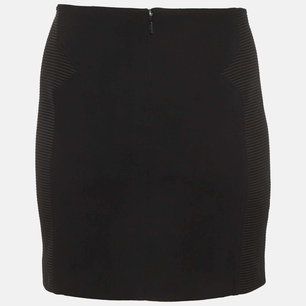 Versace Black Silk Blend Ribbed Paneled Mini Skirt
