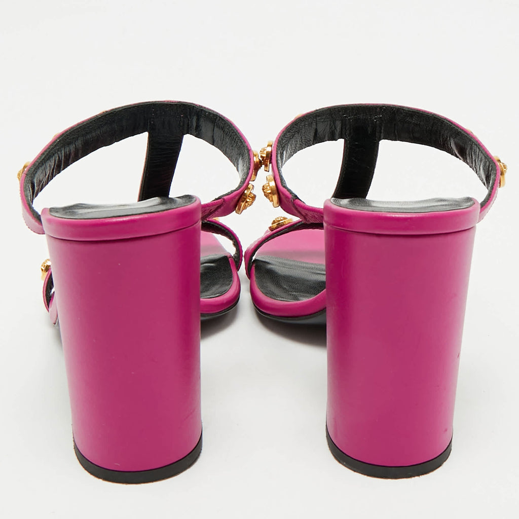 Versace Purple Leather Medusa Embellished Sandals
