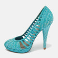 Versace Blue/white Suede Platform Pumps