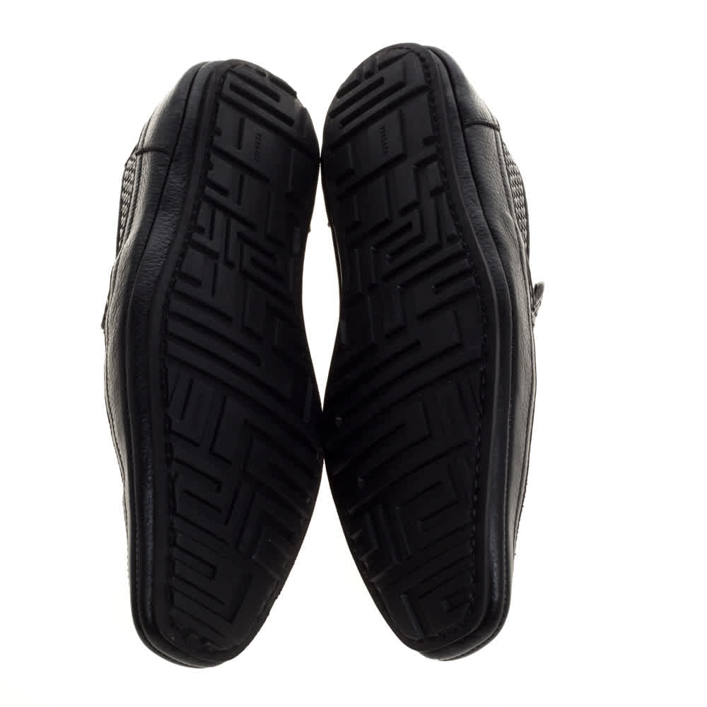 Versace Black Woven Leather Slip On Loafers