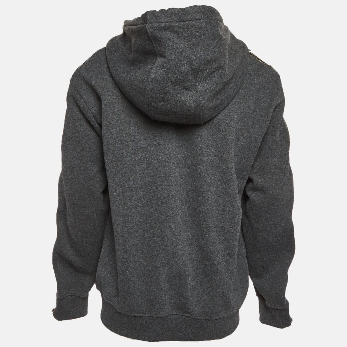 Versus Versace Grey Cotton Knit Logo Tape Zip Detail Hooded Jacket