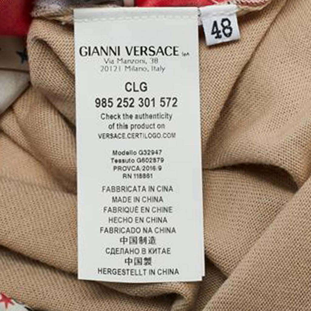 Versace Collection Beige Printed Silk And Knit Cardigan