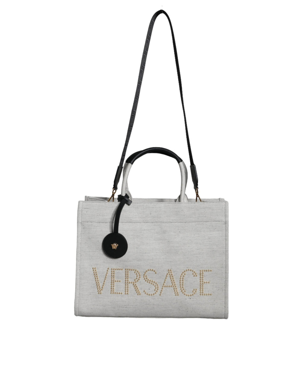 Versace Top Handle Canvas Leather Logo Crossbody Tote Women's Bag