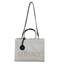 Versace Top Handle Canvas Leather Logo Crossbody Tote Women's Bag