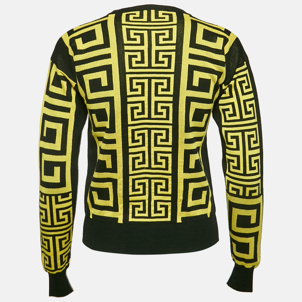 Versace Black/yellow Greca Pattern Jersey Crewneck Sweatshirt