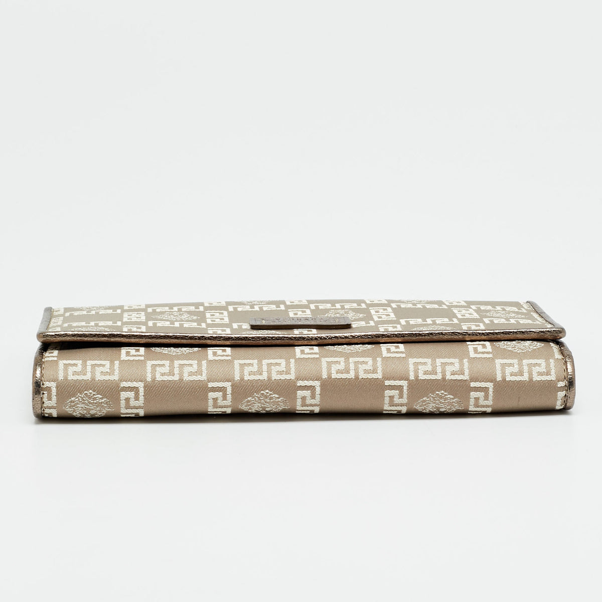 Versace Metallic Beige Medusa Canvas And Leather Trifold Wallet