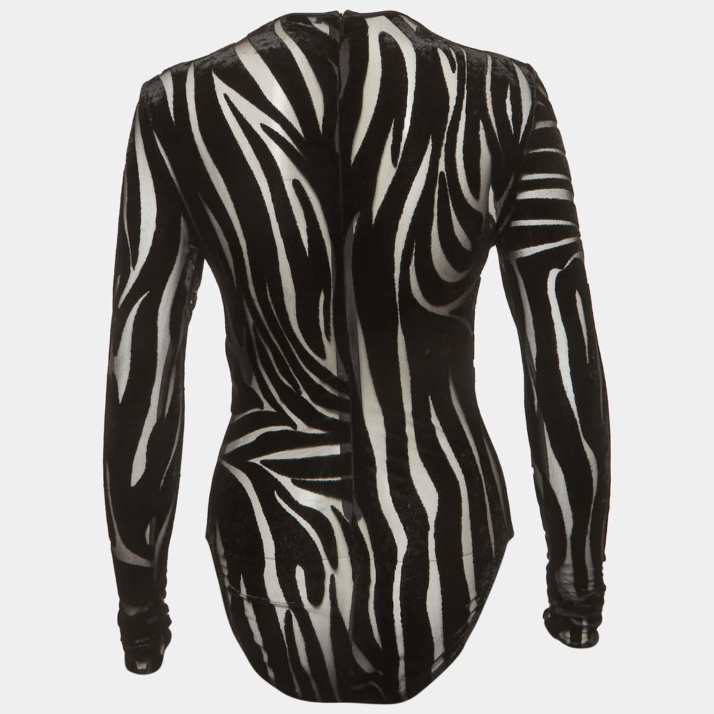 Versace Black Jersey Devore Sheer Bodysuit