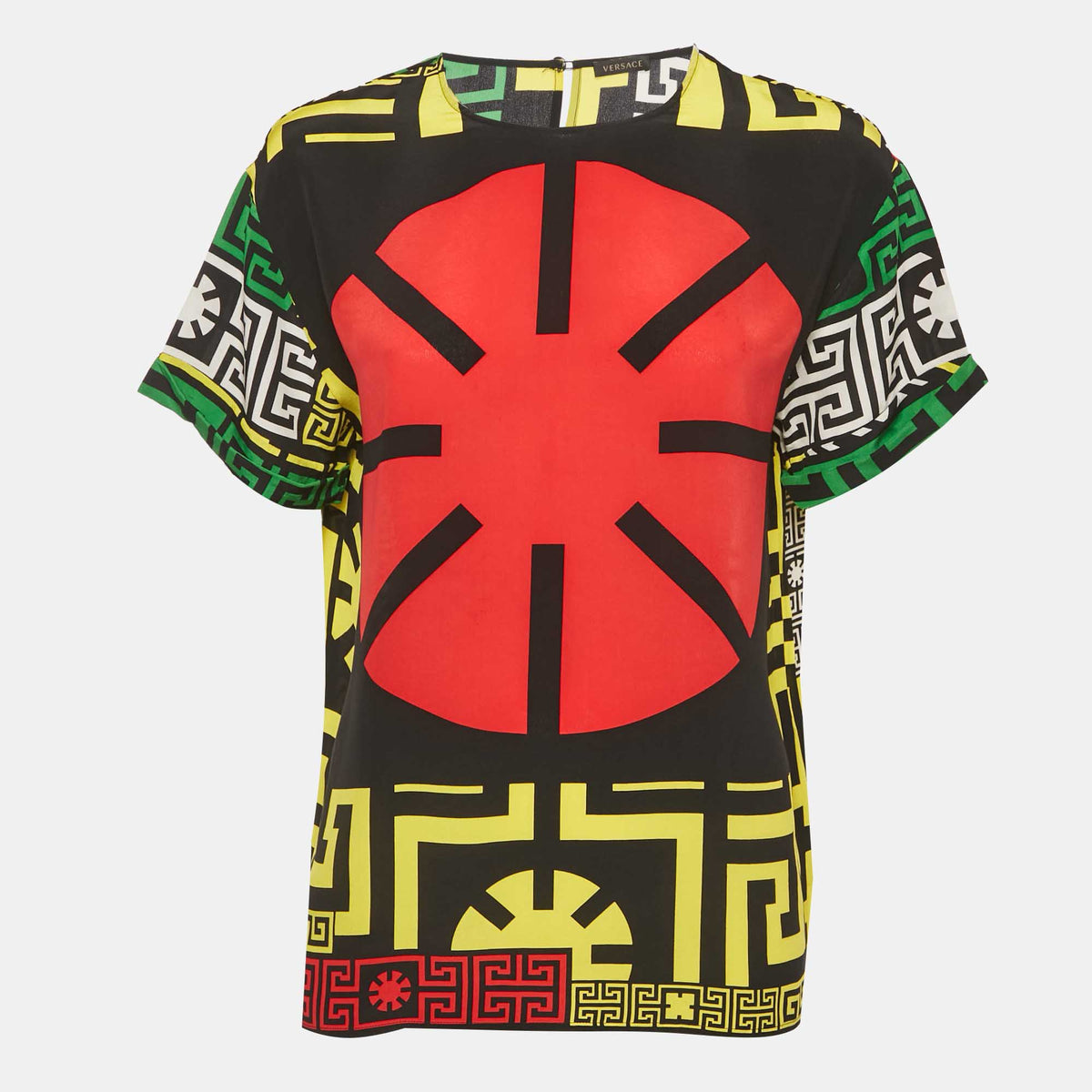Versace Black Printed Silk Tunic Top