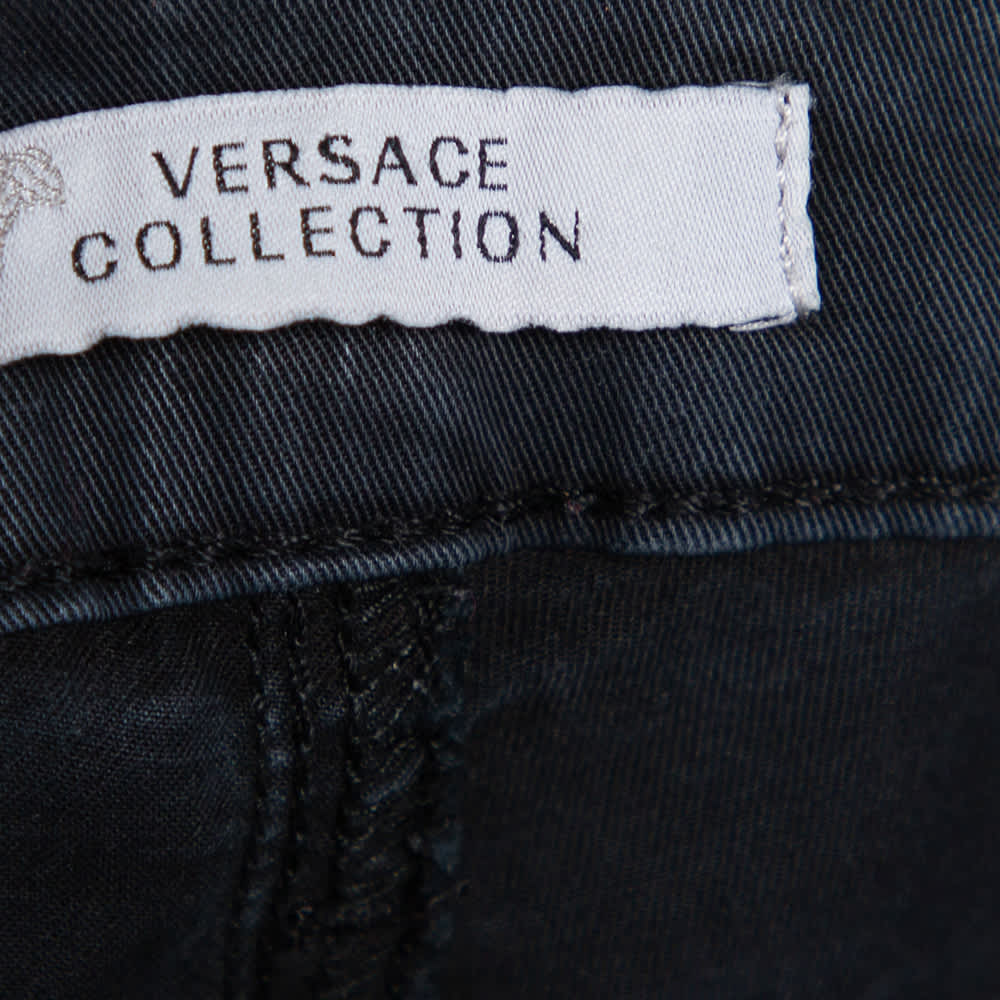 Versace Charcoal Grey Denim Stud Embellished Pocket Detailed Jeans