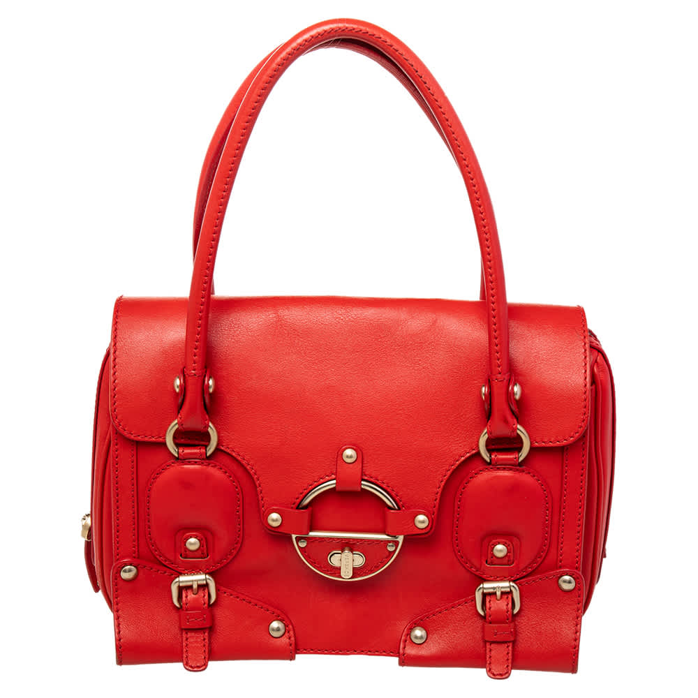Versace Red Leather Totes Bag