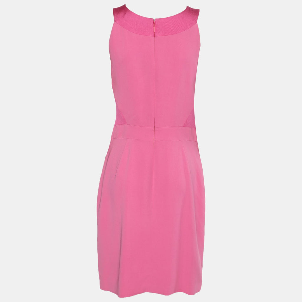 Versace Pink Stretch Crepe Halter Neck Midi Dress