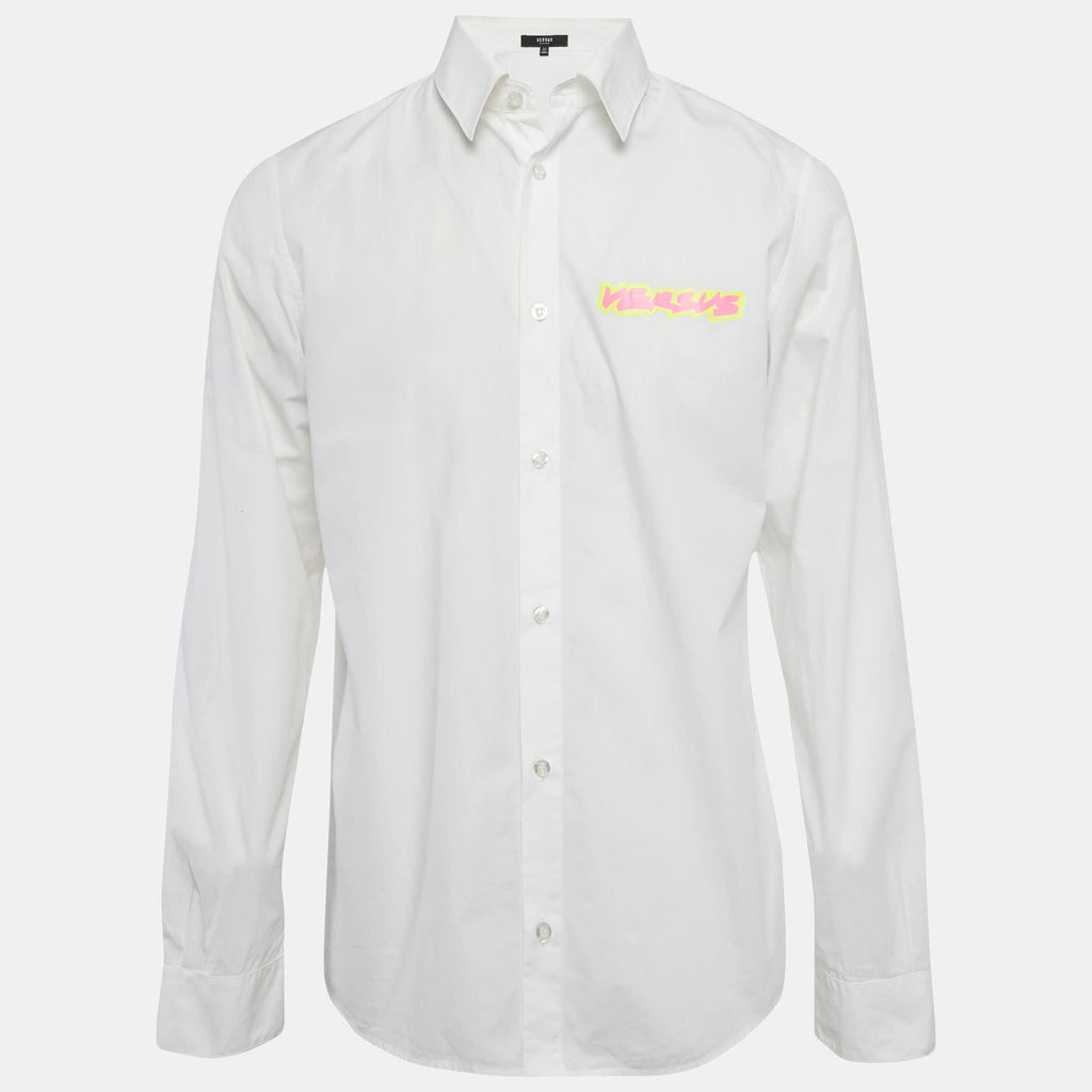 Versus Versace White Cotton Logo Printed Shirt