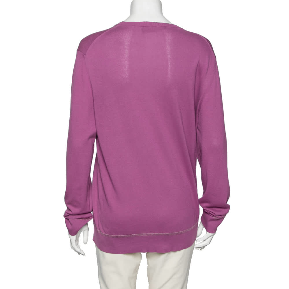 Versace Purple Knit Greca Detailed Long Sleeve Sweater