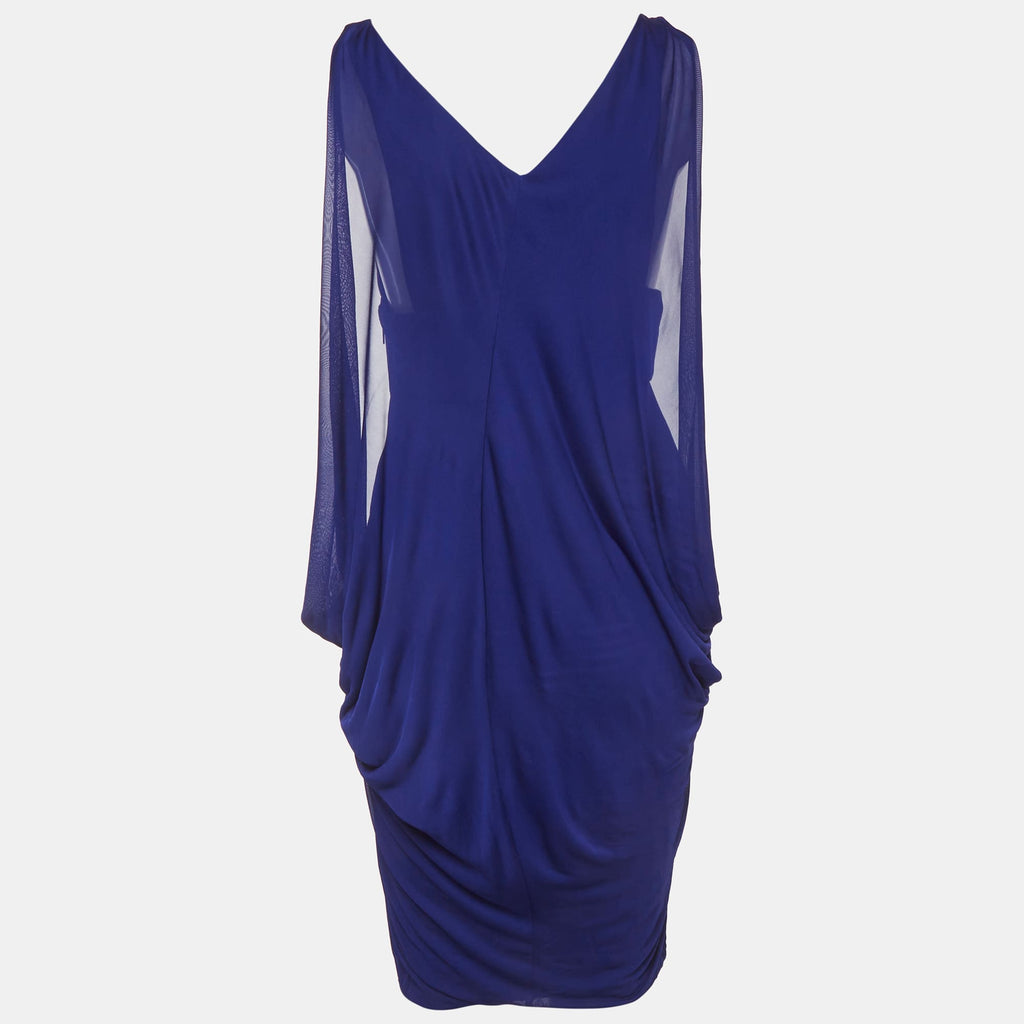 Versace Blue Jersey Draped Mini Dress
