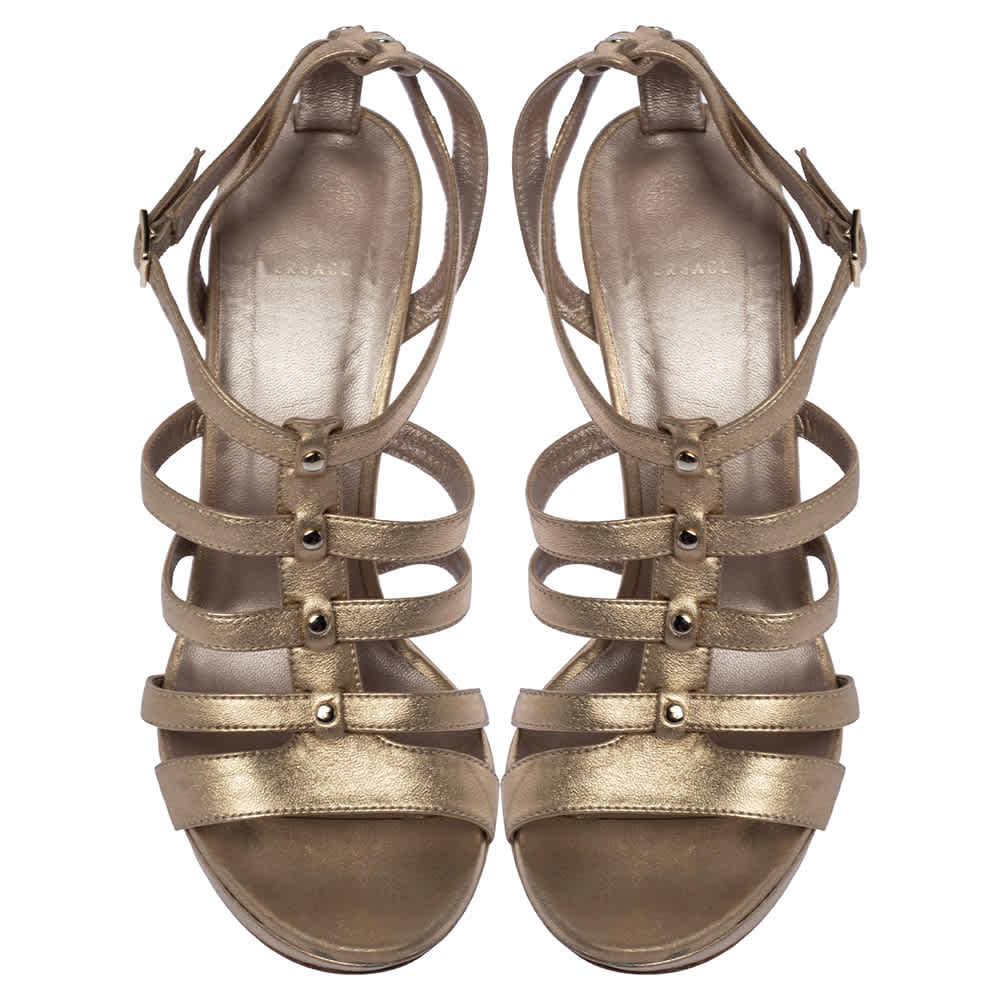 Versace Gold Leather Caged Platform Sandals