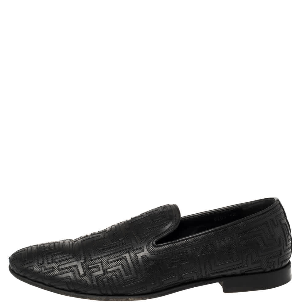 Versace Black Leather Smoking Slippers