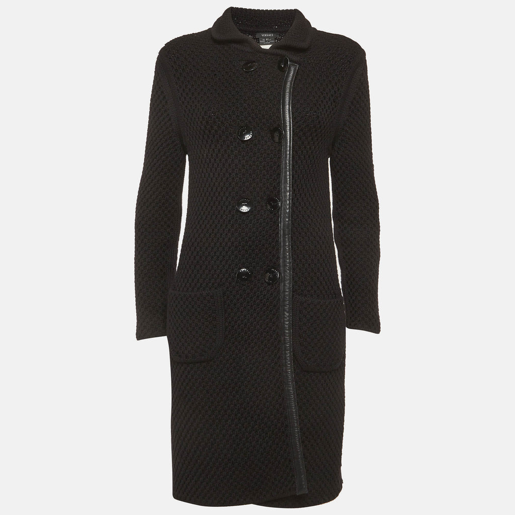 Versace Black Knit Double Breasted Coat