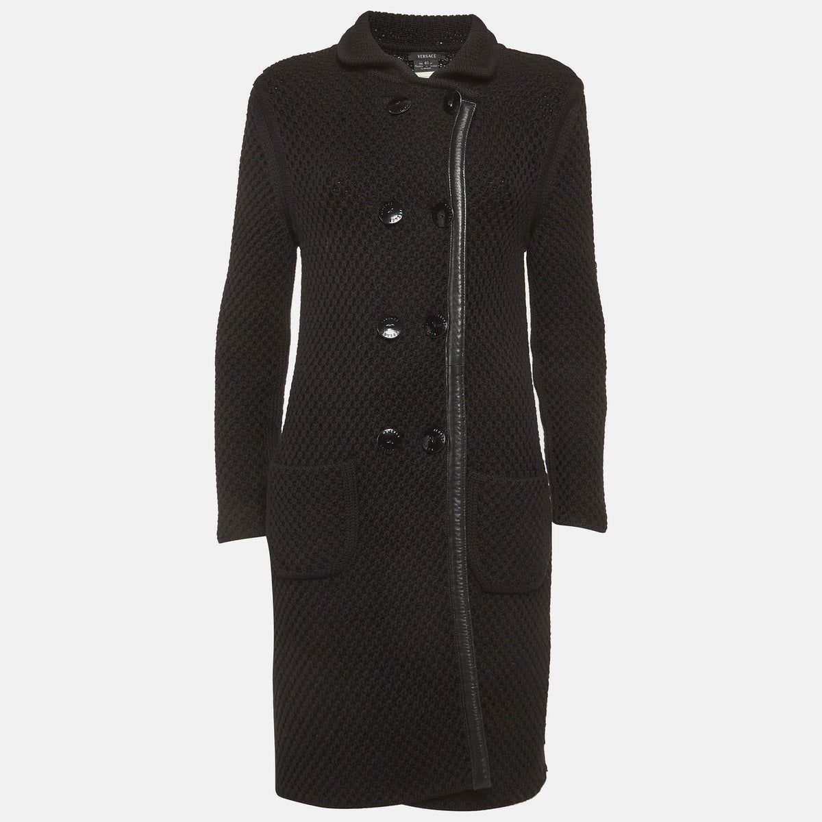 Versace Black Knit Double Breasted Coat