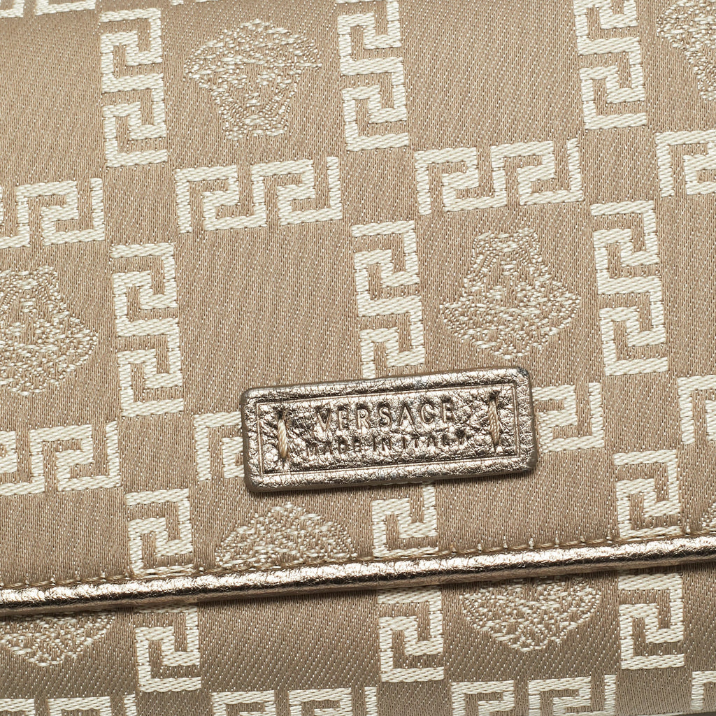 Versace Metallic Beige Medusa Canvas And Leather Trifold Wallet