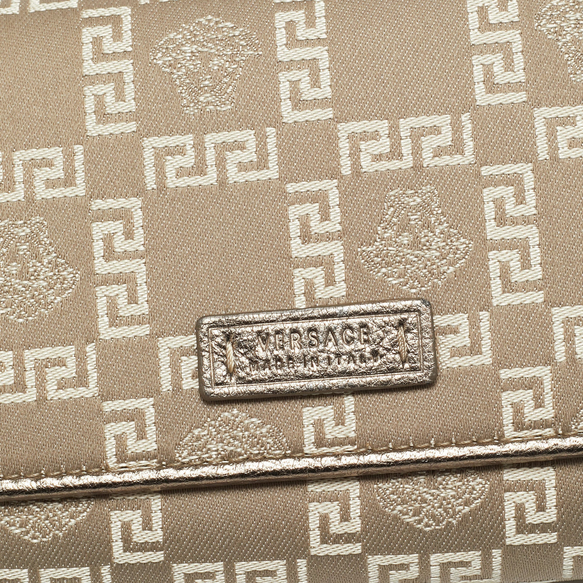 Versace Metallic Beige Medusa Canvas And Leather Trifold Wallet