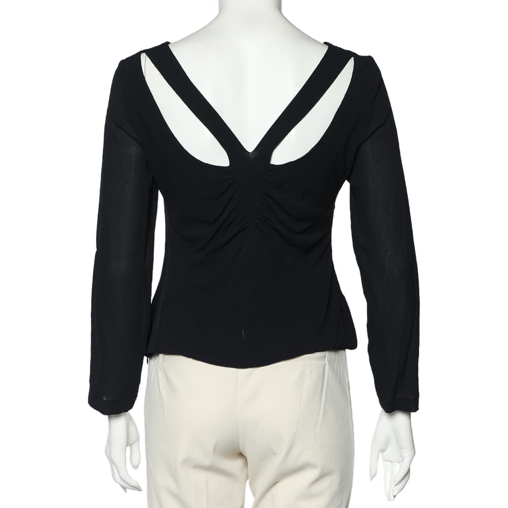 Versace Vintage Black Silk Chiffon Cut Out Detail Top