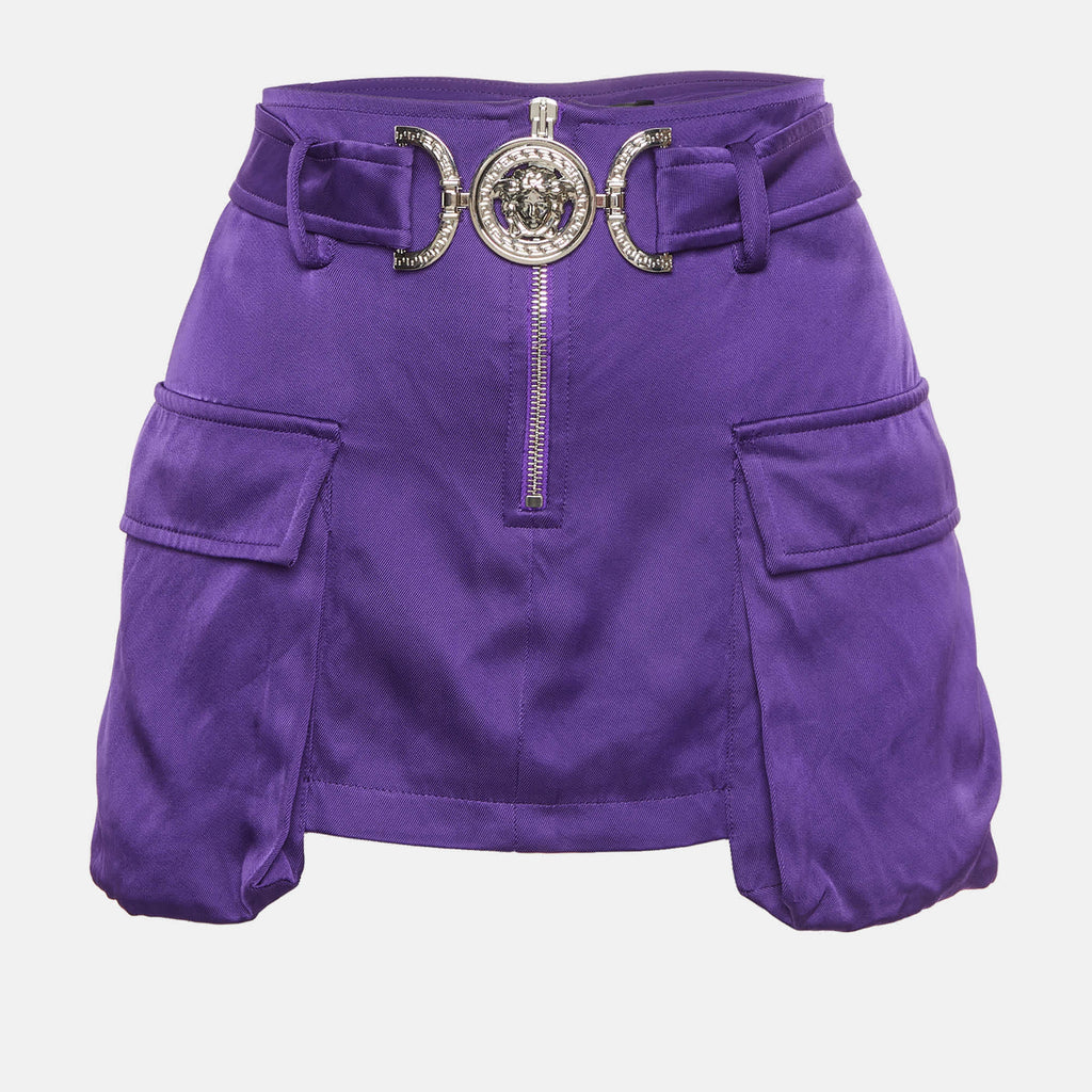 Versace Purple Viscose Medusa Head-Motif Miniskirt S/ Waist