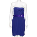 Versace Blue Crepe Embellished Detail Strapless Mini Dress