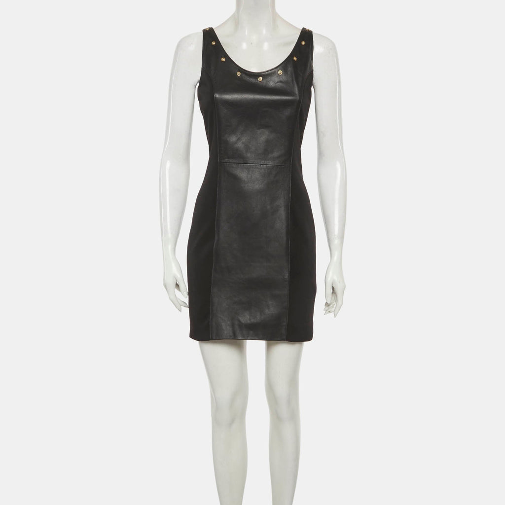 Versus Versace Black Leather And Neoprene Mini Dress