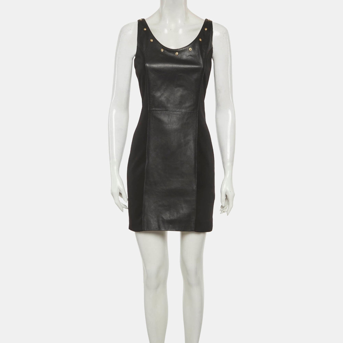 Versus Versace Black Leather And Neoprene Mini Dress