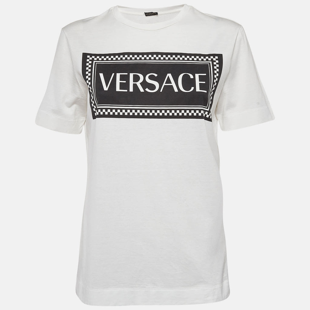Versace White Logo Print Cotton T-Shirt